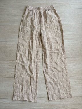 Zara Women Wide-Leg Linen-Blend Pants in Light Beige